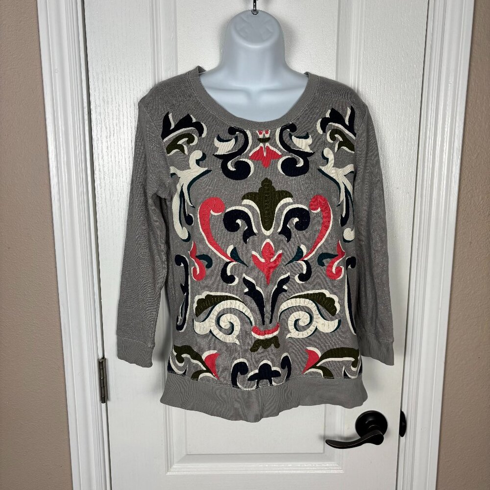 Princess Vera Wang Women's Sweatshirt Gray Multicolor Print Scoop Neck Size S